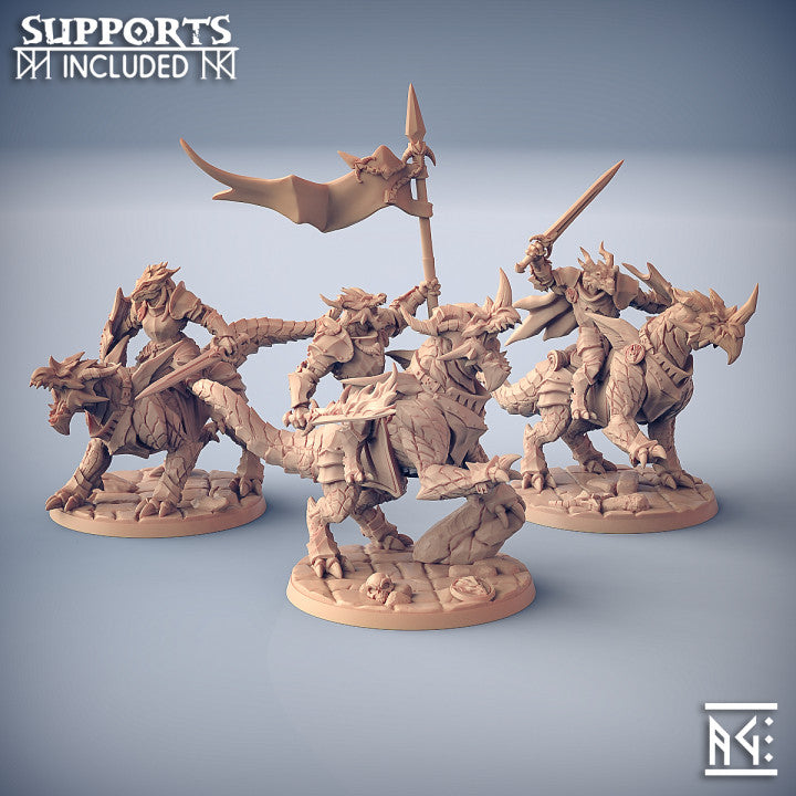 Dragonborn Dragonling Knights Mounted | Large | Artisan Guild | D&D DnD Pathfinder Miniature
