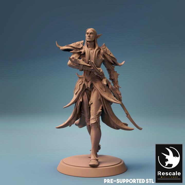 Elf Warrior Sword Fighter Miniature | Medium | Rescale Miniatures | D&D DnD Pathfinder Miniature