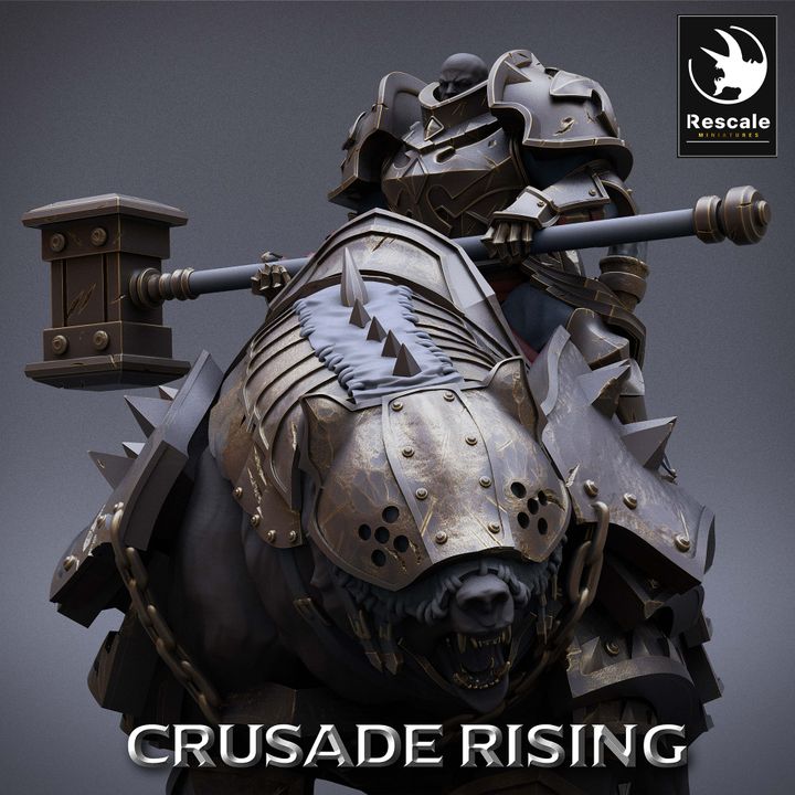 Templar Knight War Bear Cavalry Hammer | Large | Rescale Miniatures | D&D DnD Pathfinder Miniature