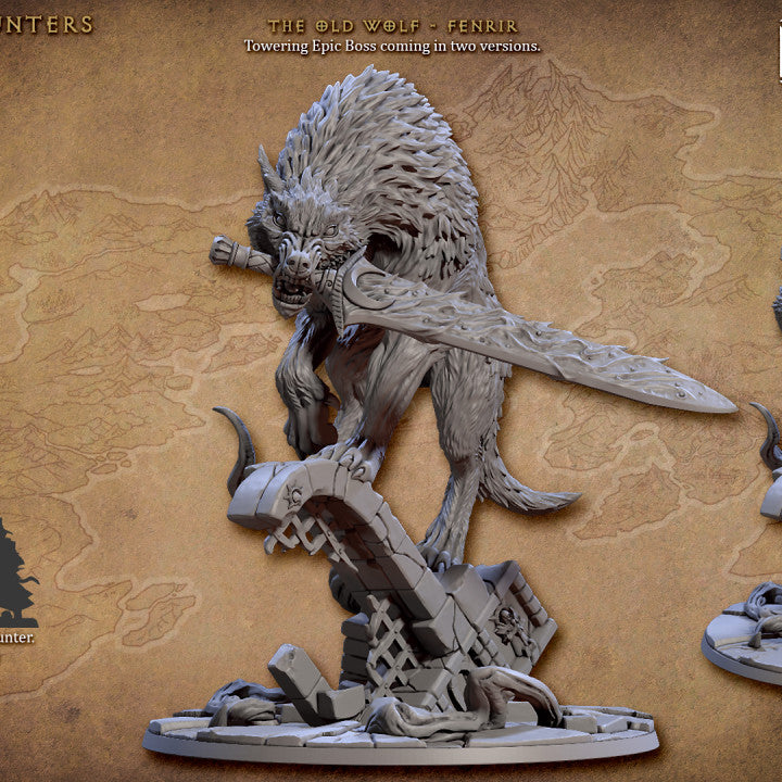 Fenrir the Old Wolf Miniature | Dungeons and Dragons Tabletop Epic Beast | RPG Gargantuan Wolf Figure DnD Pathfinder