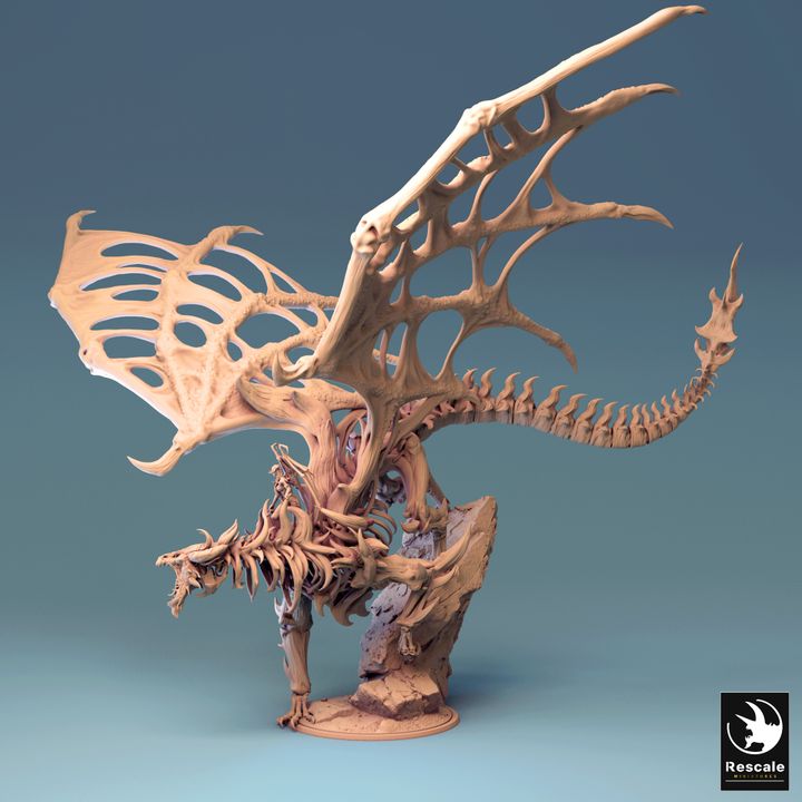 Undead Dragon Mounted Necromancer Model | Gargantuan | Rescale Miniatures | D&D DnD Pathfinder Miniature