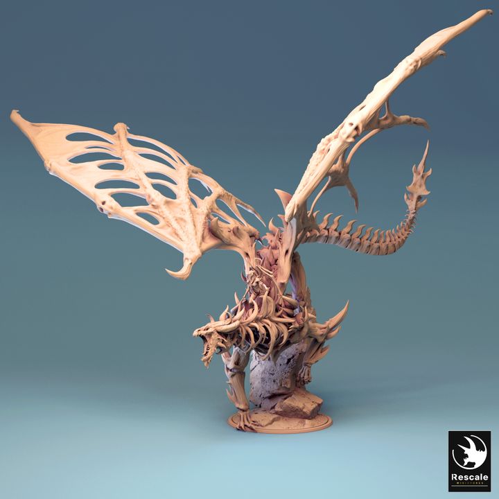 Undead Dragon Mounted Necromancer Model | Gargantuan | Rescale Miniatures | D&D DnD Pathfinder Miniature
