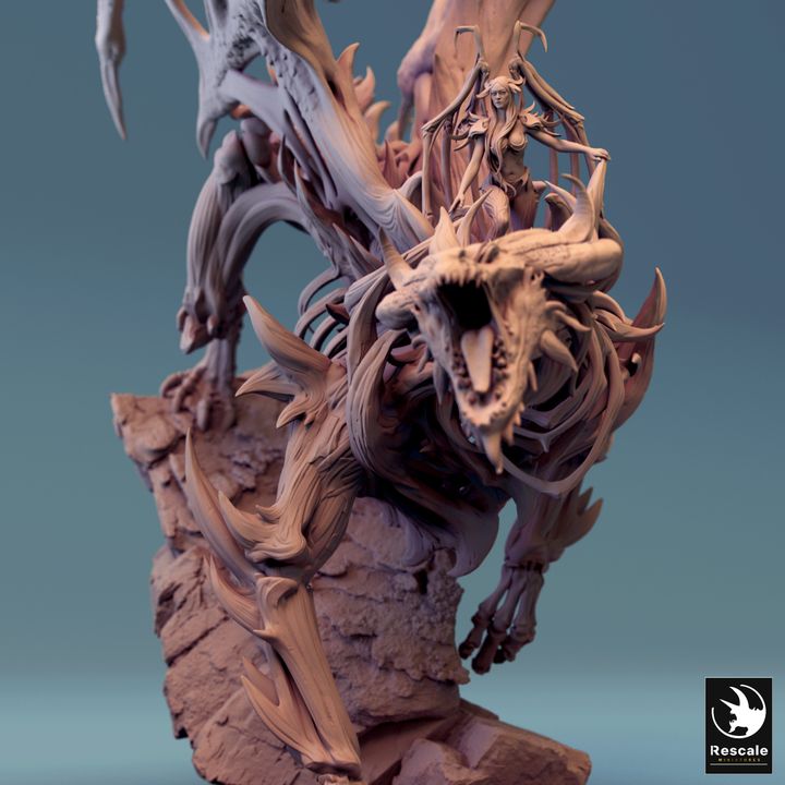 Undead Dragon Mounted Necromancer Model | Gargantuan | Rescale Miniatures | D&D DnD Pathfinder Miniature