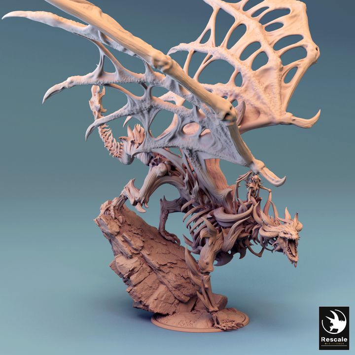 Undead Dragon Mounted Necromancer Model | Gargantuan | Rescale Miniatures | D&D DnD Pathfinder Miniature