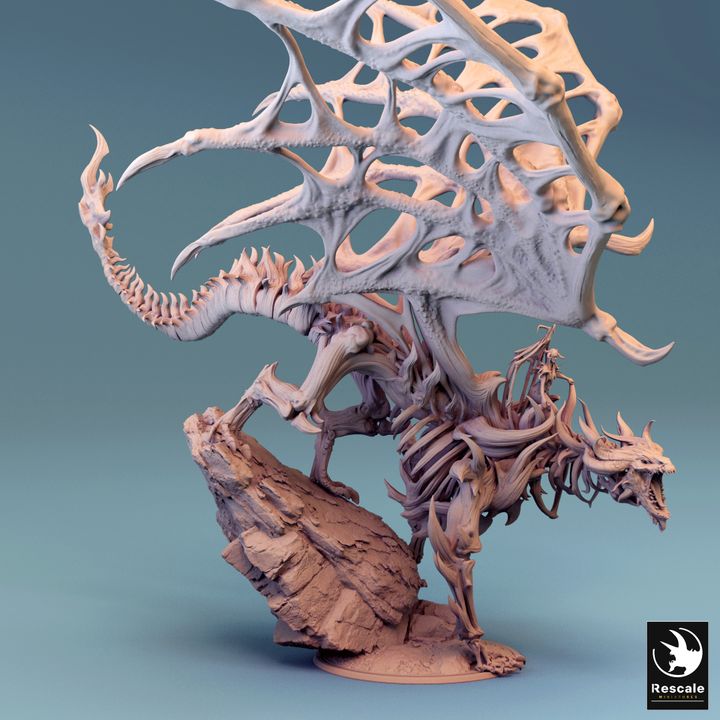Undead Dragon Mounted Necromancer Model | Gargantuan | Rescale Miniatures | D&D DnD Pathfinder Miniature