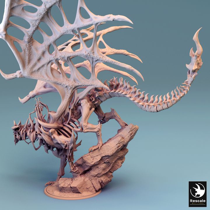 Undead Dragon Mounted Necromancer Model | Gargantuan | Rescale Miniatures | D&D DnD Pathfinder Miniature