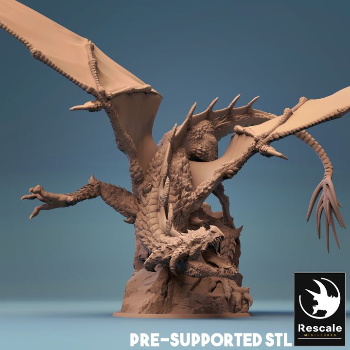 Young Black Dragon Model Roaring | Large | Rescale Miniatures | D&D DnD Pathfinder Miniature
