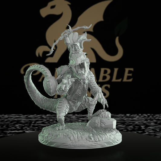 Rekari Sand Drake with Ekrothari Warrior Miniature | Dungeons and Dragons Large Mini | RPG Tabletop Painting