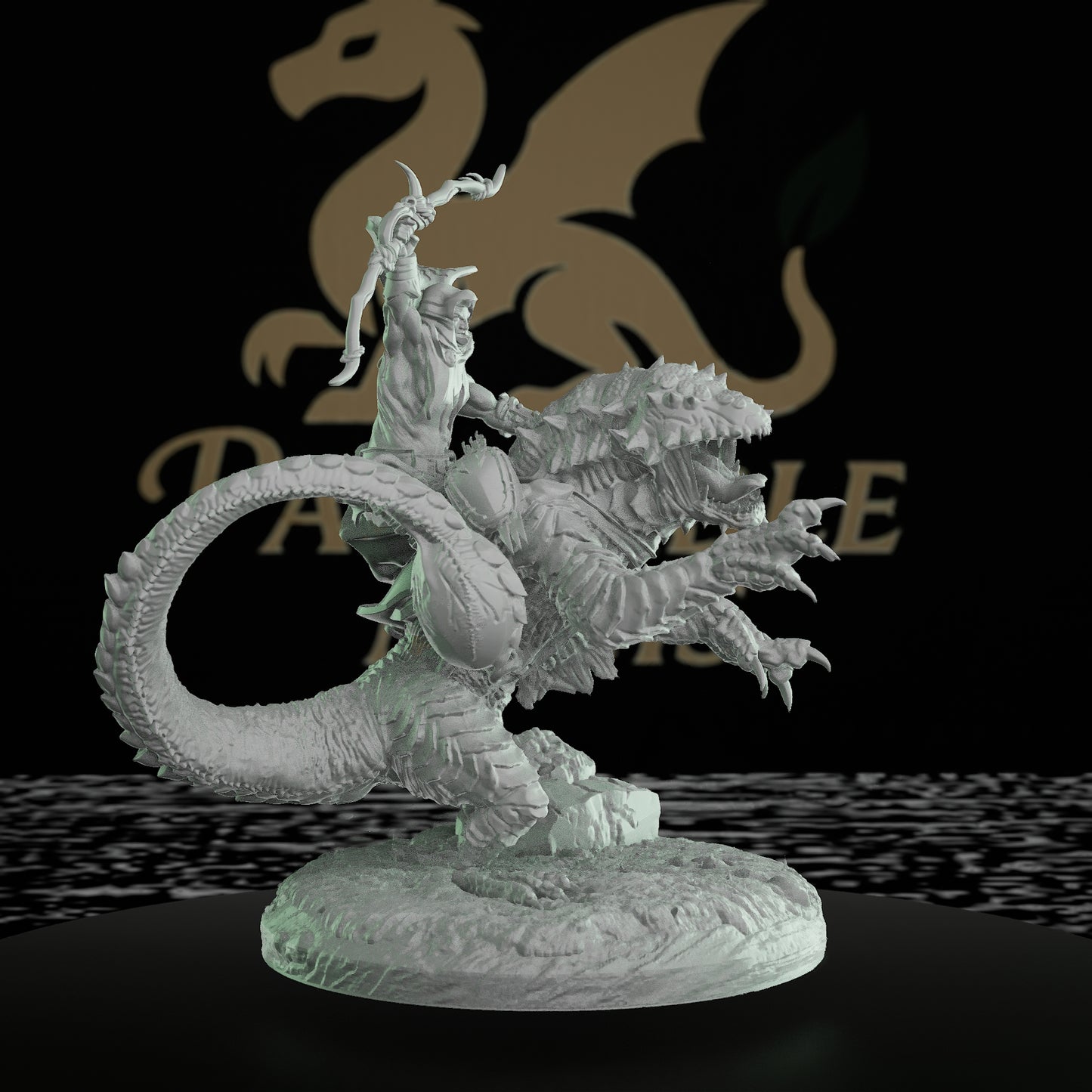 Rekari Sand Drake with Ekrothari Warrior Miniature | Dungeons and Dragons Large Mini | RPG Tabletop Painting