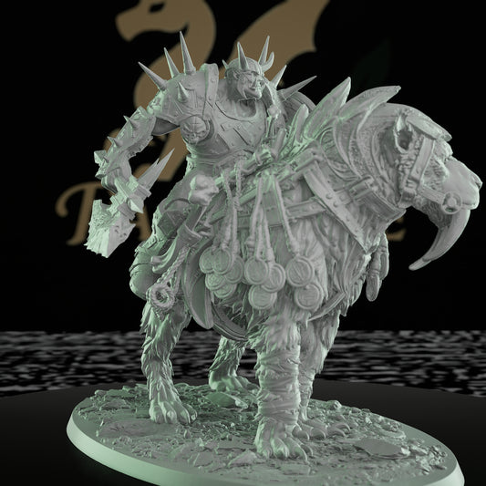 Collection Saber-toothed Tiger Orc Barbarian Rider | Large | Rescale Miniatures | D&D DnD Pathfinder Miniature