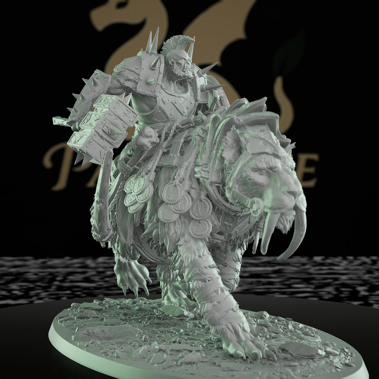 Collection Saber-toothed Tiger Orc Barbarian Rider | Large | Rescale Miniatures | D&D DnD Pathfinder Miniature